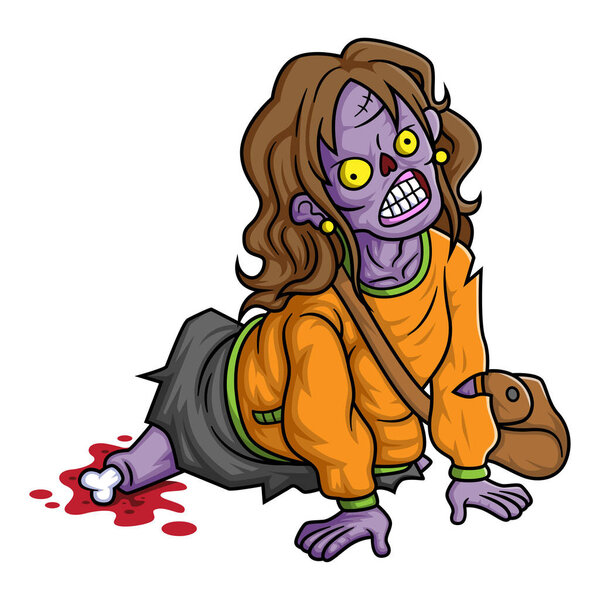 Spooky zombie teenage cartoon character on white background of illustration