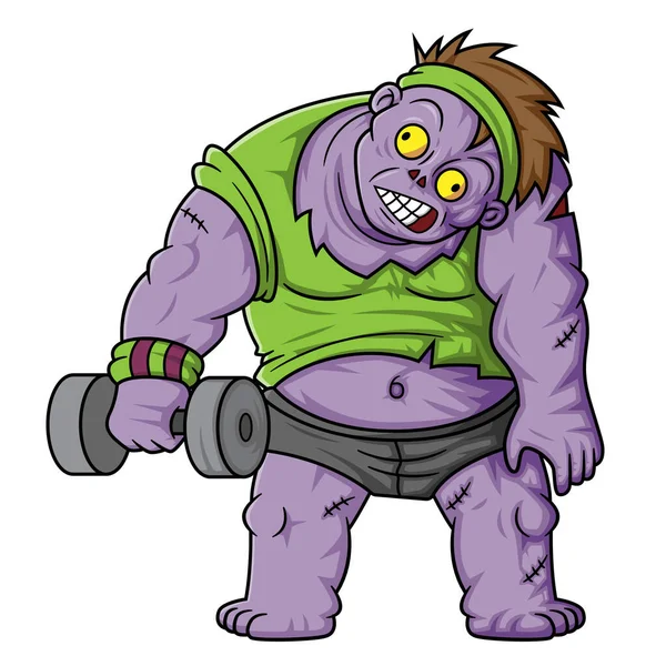 Spookachtige Zombie Sportschool Cartoon Karakter Witte Achtergrond Van Illustratie — Stockvector