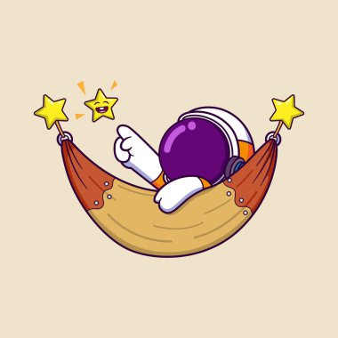 Şirin astronot sallanıyor ve yıldızı işaret ediyor. Bilim Teknolojisi İllüstrasyon Simgesi