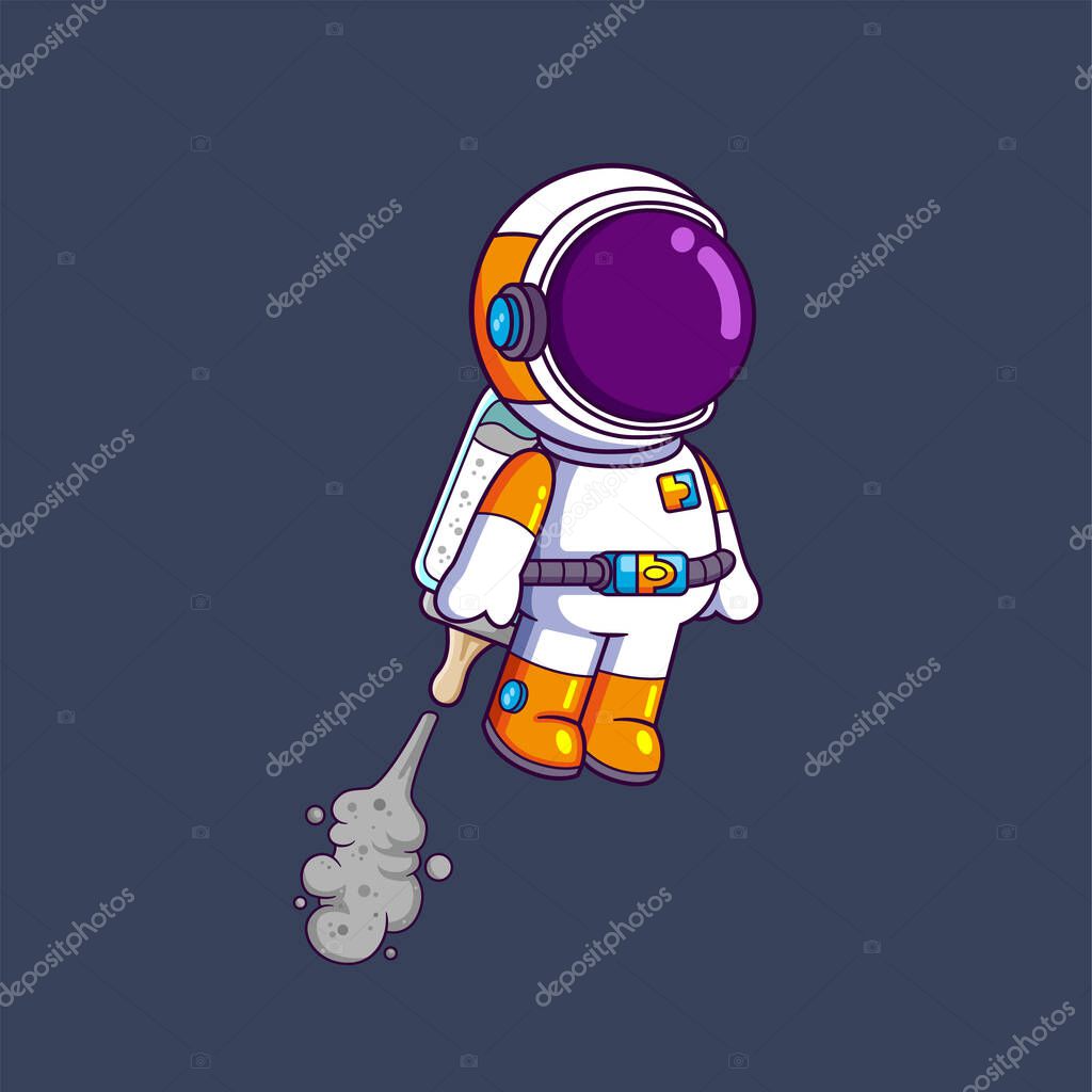 Cute astronaut flying using baby bottle milk on back. Science Technology Icon Concept of illustration
