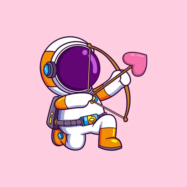 Cute Astronaut Doing Archery Sport Aiming Ready Shoot Illustration — Stock Vector