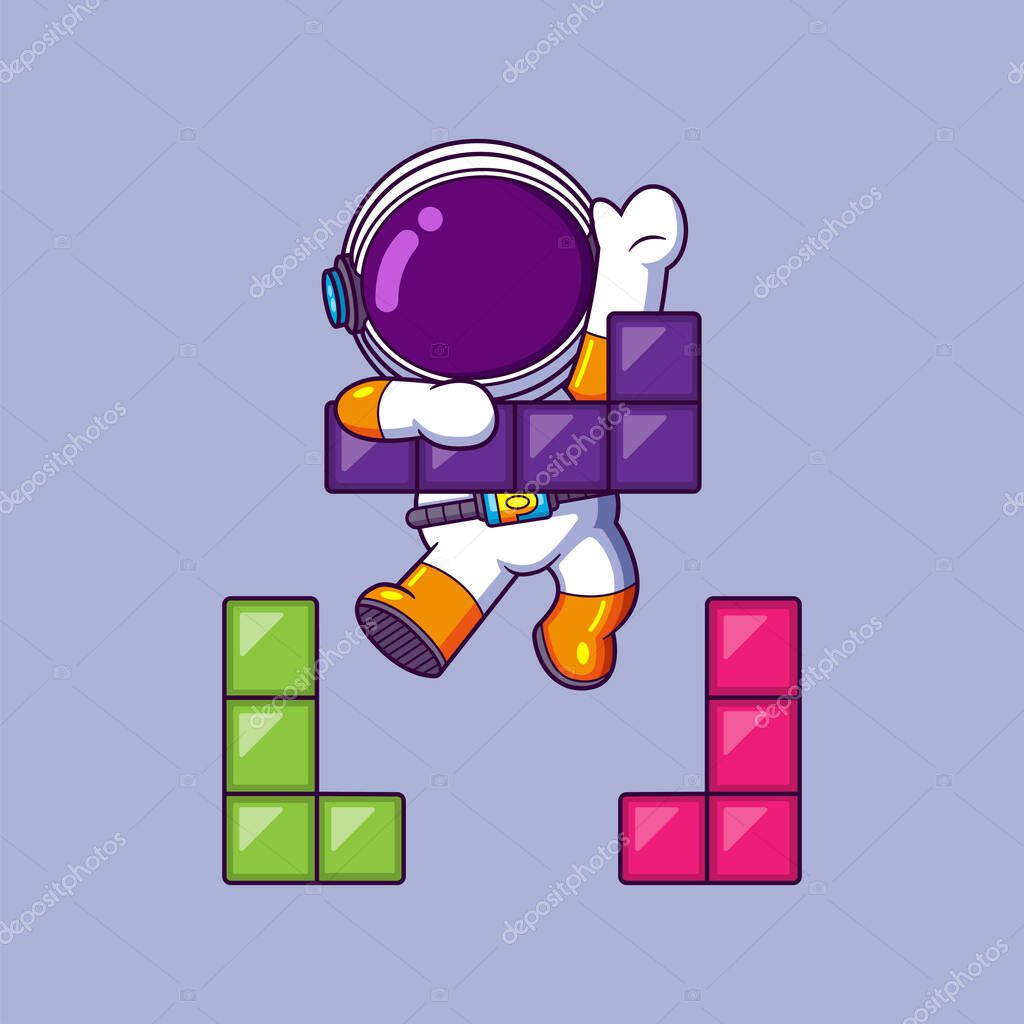 Happy Astronaut playing classic game. Science Technology Icon Concept of illustration