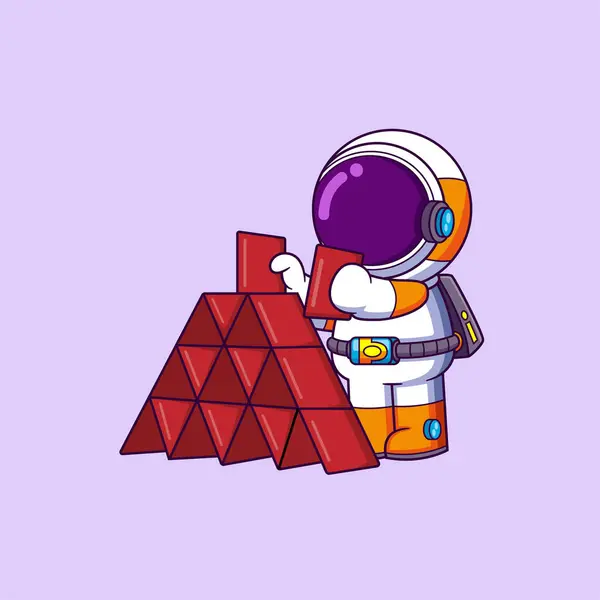 Mignon Astronaute Jouant Maison Cartes Pyramide Tour Personnage Dessin Animé — Image vectorielle