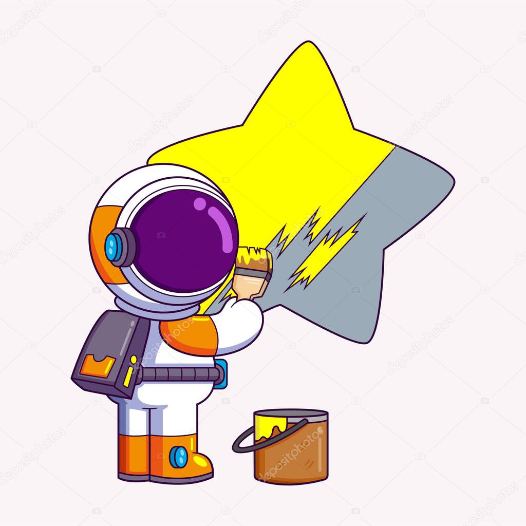 Cute astronaut painting stars with yellow color of illustration