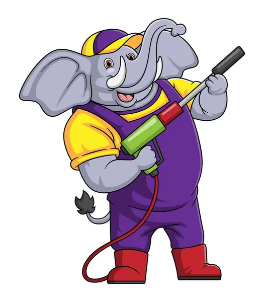 Una Mascotte Del Fumetto Dell Elefante Autolavaggio Che Tiene Una Illustrazioni Stock Royalty Free