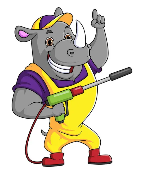一种犀牛卡通人物吉祥物 用于装高压洗衣机枪的洗车 免版税图库矢量图片