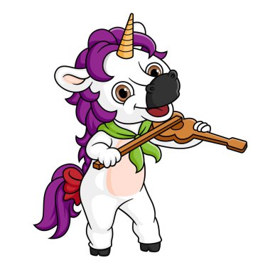 Fantastik tek boynuzlu at bir illüstrasyon kemanı çalıyor.