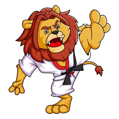 İllüstrasyonun şirin aslan karate karatesi vektörü