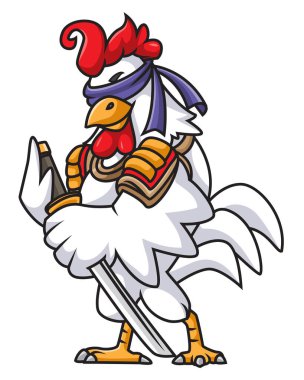 Çizgi film samuray horozu, elinde çizim kılıcı tutuyor.