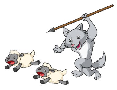 İki koyun büyük bir kurt tarafından kovalandı. Elinde bir mızrak vardı.