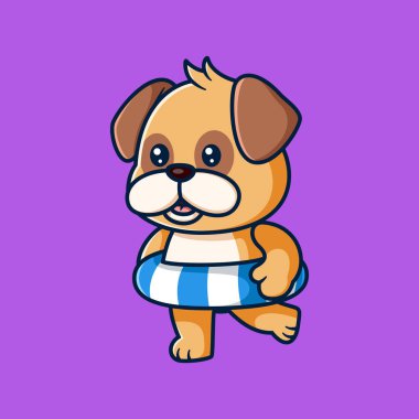 İllüstrasyon çemberi kullanarak komik köpek yüzüşü