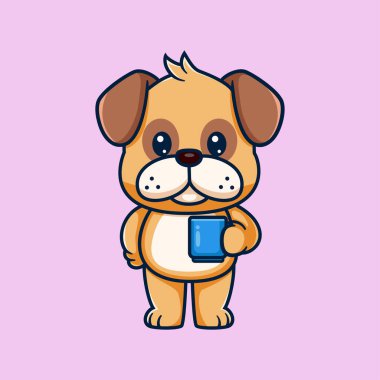 Elinde bir fincan illüstrasyon kahvesi tutan sevimli köpek.