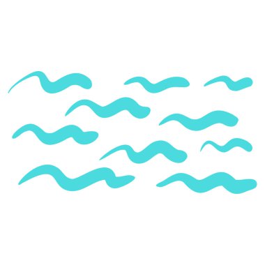 Deniz dalgalarının renkli ve soyut çizimi. Stylize deniz manzarası. El çizimi karalama dalgaları. Su işareti. Vektör illüstrasyonu.