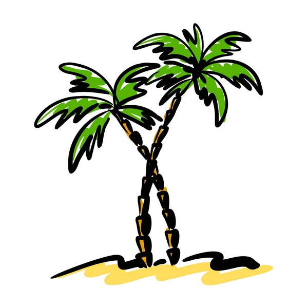 Palm Träd Färg Siluett Isolerad Vit Bakgrund Stiliserad Tropisk Trädskiss — Stock vektor