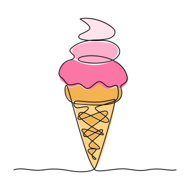Devamlı çizgi çizimi. - Dondurma. Beyaz arka planda izole edilmiş. El çizimi renk vektörü çizimi. 