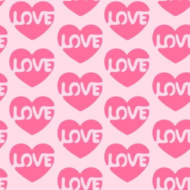 İçinde aşk yazıtı olan pembe bir kalp. Kusursuz desen. Aşk işareti. Basit vektör illüstrasyonu.