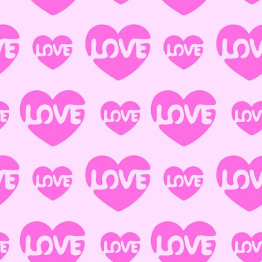 İçinde aşk yazıtı olan pembe bir kalp. Kusursuz desen. Aşk işareti. Basit vektör illüstrasyonu.