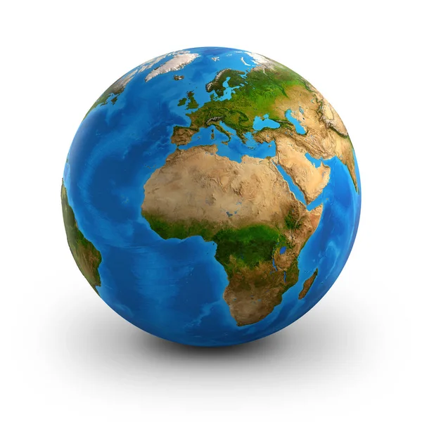 Planeta Země Velmi Detailní Satelitní Pohled Svět Zaměřený Evropu Afriku — Stock fotografie
