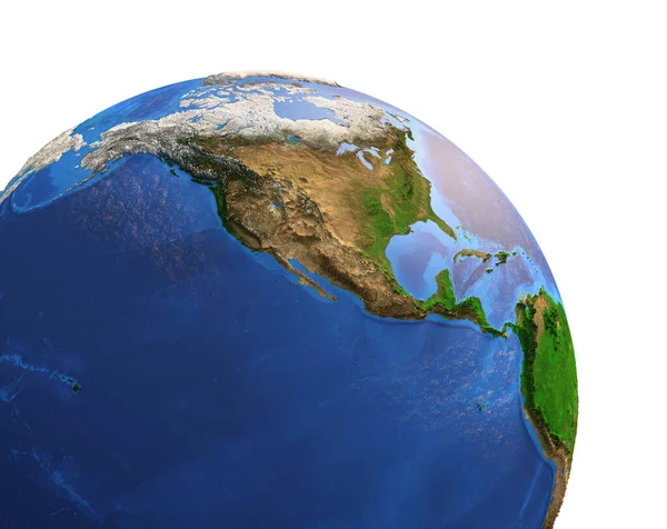 High resolution satellite view of Planet Earth, focused on North America, Alaska, Canada, USA and Mexico - 3D illustration, elements of this image furnished by NASA.
