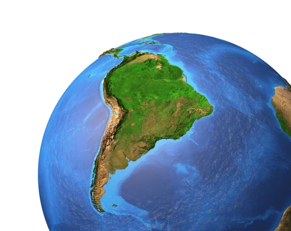 以南美洲 巴西和亚马逊雨林为重点的地球高分辨率卫星图像 3D说明 这是美国航天局提供的图像要素 — 图库照片