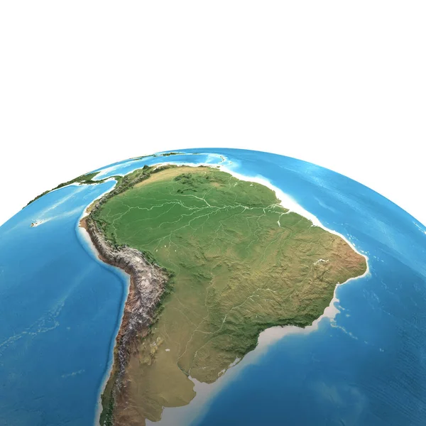地球高分辨率卫星图像 侧重于南美洲 亚马逊雨林 安第斯山脉 3D说明 这是美国航天局提供的图像要素 — 图库照片