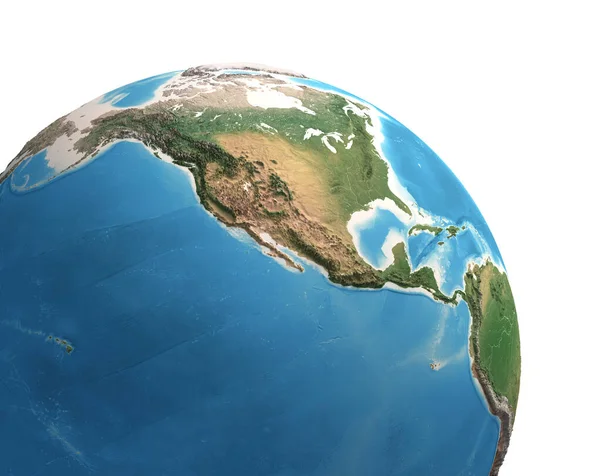 High resolution satellite view of Planet Earth, focused on North and Central America, Alaska, Canada, USA, Mexico - 3D illustration, elements of this image furnished by NASA.