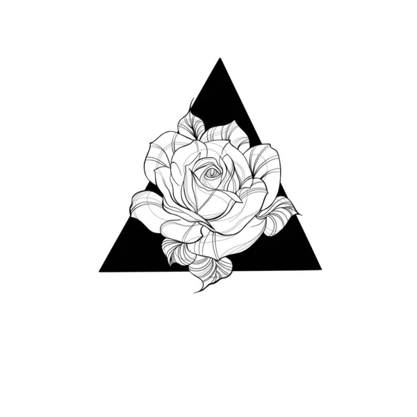 Szczegółowy Szkic Tatuażu Kwiatu Róży Elementy Dekoracyjne Tatuażu Kartka Okolicznościowa — Zdjęcie stockowe
