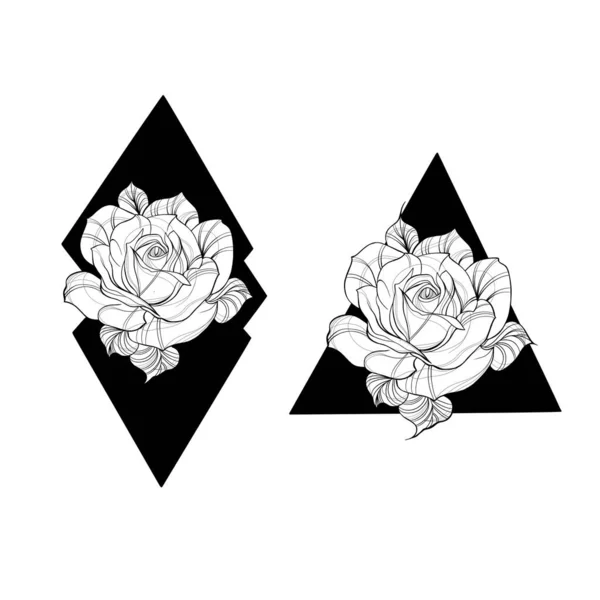 Részletes Vázlat Egy Rózsa Virág Tetoválás Dekoratív Elemek Tetoválás Üdvözlőlap — Stock Fotó