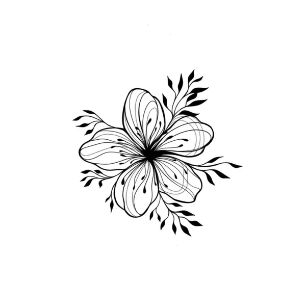 Mandlový Květ Izolovaný Bílém Ročník Botanické Ručně Kreslené Ilustrace Tetování — Stock fotografie