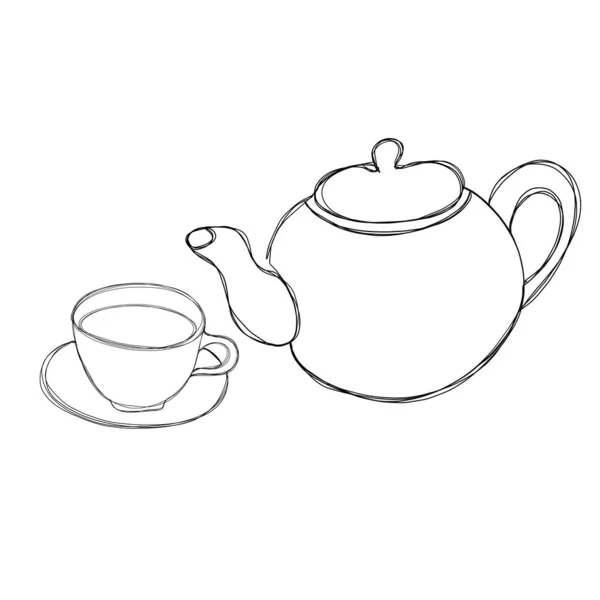 Line Art - cup of tea and teapot
