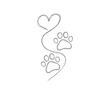 Çizgili sanat illüstrasyonu hayvan bakımı, köpek ayak izi. Köpek pençesi dövmesi fikri, köpek ayak izi.