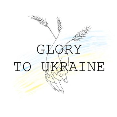 Stop the war in Ukraine. Ukrainian yellow-blue flag and hand in hand. Glory to Ukraine - patriotic line art tattoo