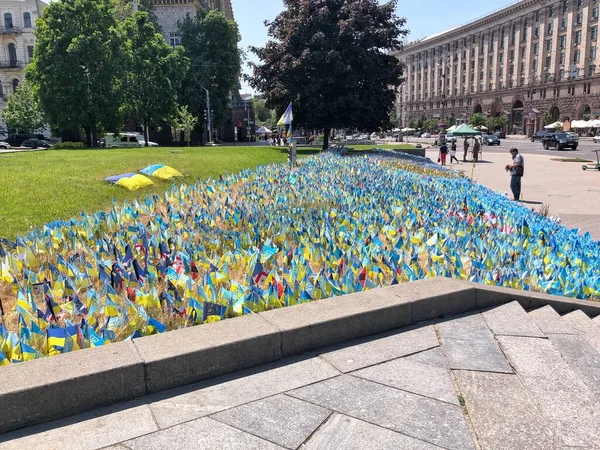 2023 Ucrania Kiev Banderas Los Caídos Muchas Banderas Nacionales Ucrania —  Fotos de Stock