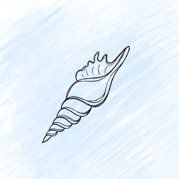 Line Art Illustration Seashell Blue Watercolor Background Shell Tattoo Idea — Stockfoto