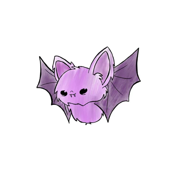 Cute bat sticker. Graphic elements for website, stickers and emoji for social networks. Icons for children, mystical characters. Horror, fear, celebration, Halloween. Cartoon flat illustration.