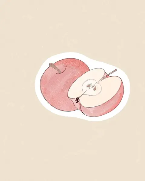 red apple watercolor freehand. Cartoon sticker in comics style with contour. Decoration for greeting cards, posters, prints for clothes, emblems.