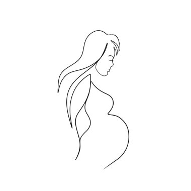 Annelik çizgisi sanatı. Hamile bir kadın karnını tutuyor.. 