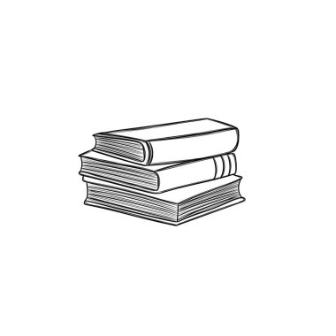 Dünya kitabı günü. Bir yığın kitap izole edilmiş. Çıkartma için şablon, kitap yığınının serbest çizimi