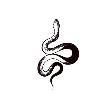 Dövmeli yılan. Geleneksel siyah nokta tarzı mürekkep. İzole bir illüstrasyon. Geleneksel Dövme Eski Dövme Biçimi Mürekkebi. Yılan silueti çizimi. 