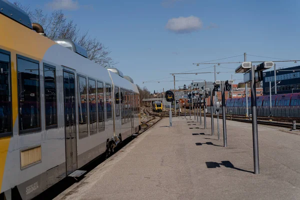 Stock image Railway transport. The train is on the platform.