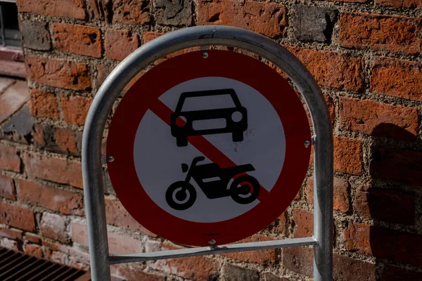 Road Sign Prohibited Sign Cars Motorcycles — Photo