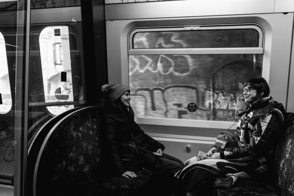 Transport Women Ride Subway Car Denmark Copenhagen — Stock Photo, Image