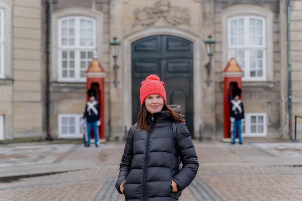 Travel Woman Walks City Copenhagen Denmark — Stockfoto