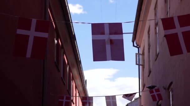 Bandera Bandera Dinamarca Calle Antigua — Vídeo de stock