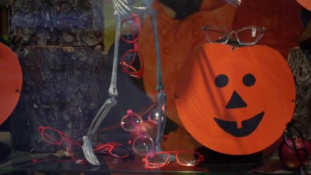 Halloween Den Všech Svatých Dovolené Okna Obchodu — Stock video