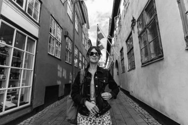 Tourist. A tourist travels through the ancient city. Denmark.