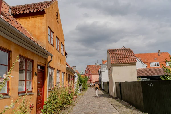 Турист Турист Путешествует Древнему Городу Дания — стоковое фото