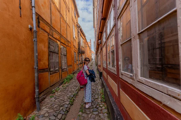 観光客だ 観光客は古代都市を旅する デンマーク — ストック写真