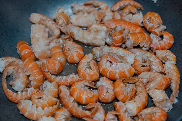 Cuisiner Cuire Des Crevettes Argentines Gros Plan — Photo