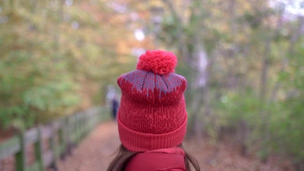 Herfst Een Vrouw Wandelt Het Herfstpark — Stockvideo